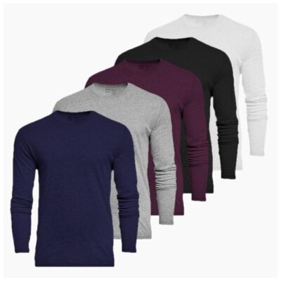 Kit 5 Camisetas Manga Longa Masculinas Slim Algodão 30.1