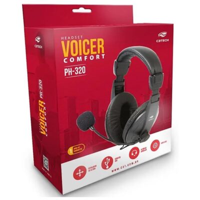 Fone de Ouvido Headset C3 Tech Voicer Confort Microfone - Preto