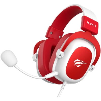 Headset Gamer Havit H2002D Com Conector P2 Branco e Vermelho