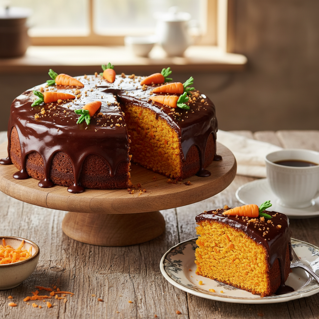 Bolo de Cenoura Cremoso com Cobertura de Chocolate Clássica!