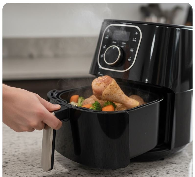 Sacuda o cesto da Fritadeira Air Fryer na metade do preparo