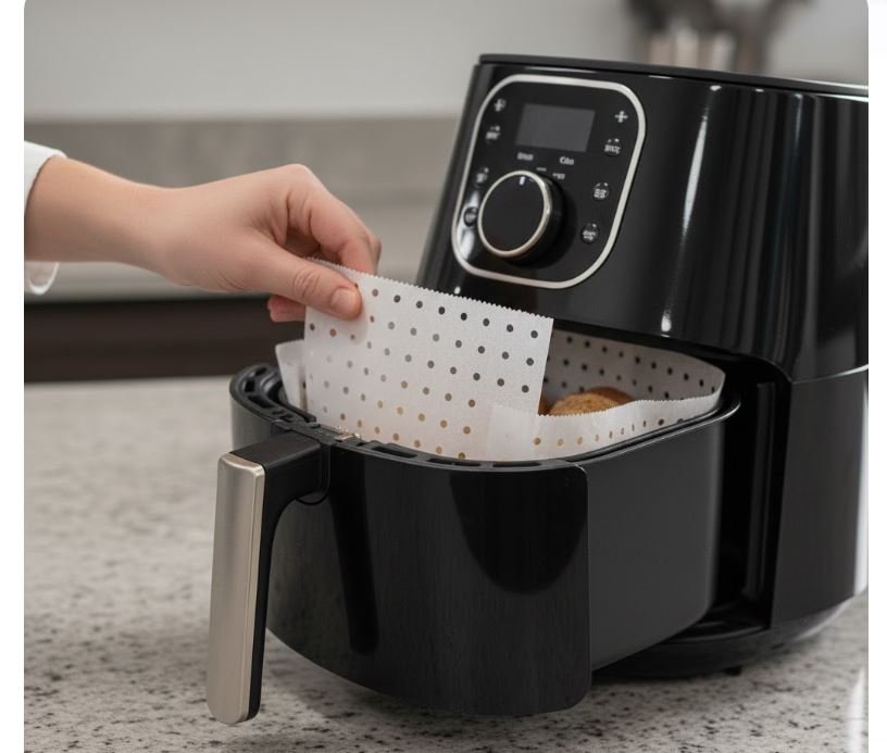 Use papel manteiga furado dentro da Fritadeira Air Fryer para evitar sujeira