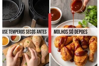 Use temperos secos antes de colocar na Fritadeira Air Fryer e molhos só depois.