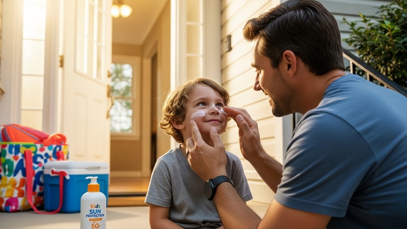 Quando o protetor solar infantil deve ser aplicado antes de sair